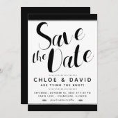 黒モダンと白の日付の保存 招待状 (正面/裏面)