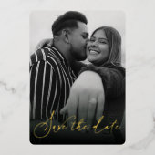 黒モダンと白の日付の保存 箔招待状 (正面)