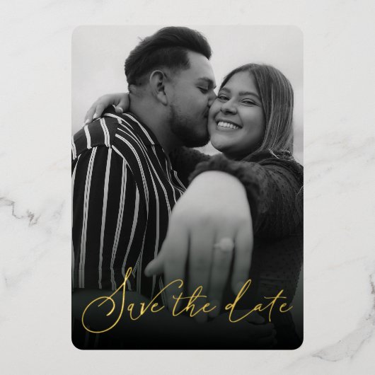 黒モダンと白の日付の保存 箔招待状 (正面)