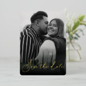 黒モダンと白の日付の保存 箔招待状 (立ち正面)