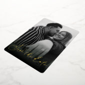 黒モダンと白の日付の保存 箔招待状 (回転した状態)