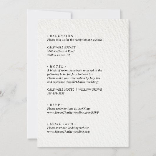 黒モダンと白の日付を保存結婚する 招待状 (裏面)