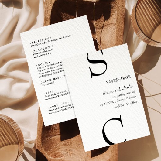 黒モダンと白の日付を保存結婚する 招待状