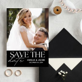 黒モダンと白の日付写真を保存 招待状