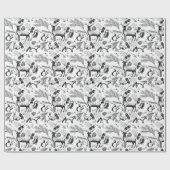 黒モダンと白の森林動物の手描き ラッピングペーパー (フラット)