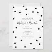 黒モダンと白の水玉模様日付の保存 招待状 (正面)