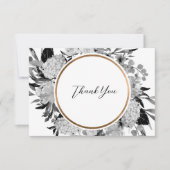 黒モダンと白の水色フローラ サンキューカード (正面)