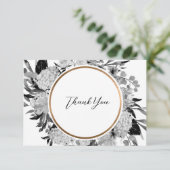 黒モダンと白の水色フローラ サンキューカード (スタンド正面)