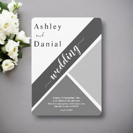 黒モダンと白の灰色のエレガントな結婚式 招待状