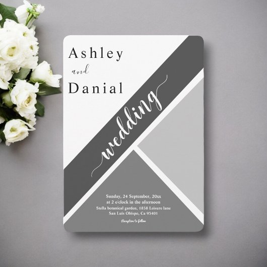 黒モダンと白の灰色のエレガントな結婚式 招待状