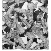 黒モダンと白の熱帯バナナ葉 シャワーカーテン (正面)