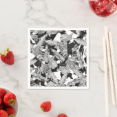 黒モダンと白の熱帯バナナ葉 スタンダードカクテルナプキン (インサイチュ)