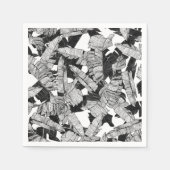 黒モダンと白の熱帯バナナ葉 スタンダードカクテルナプキン (正面)