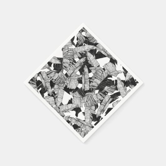 黒モダンと白の熱帯バナナ葉 スタンダードカクテルナプキン (角)