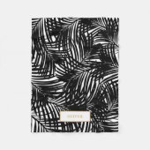 黒モダンと白の熱帯性パームリーフペット フリースブランケット (正面)
