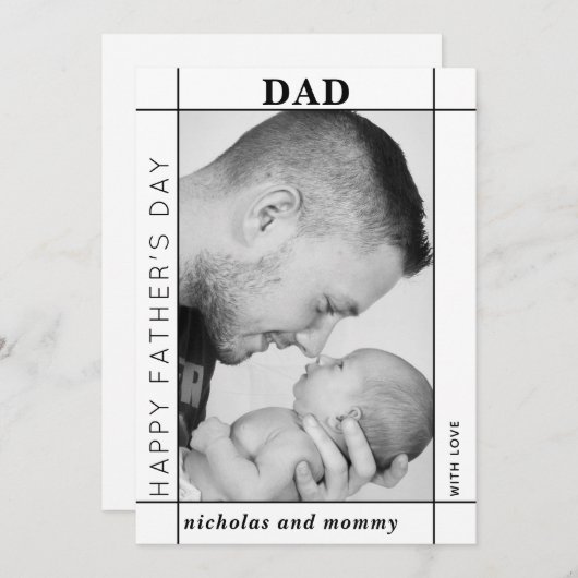 黒モダンと白の父の日の写真 シーズンカード (正面/裏面)