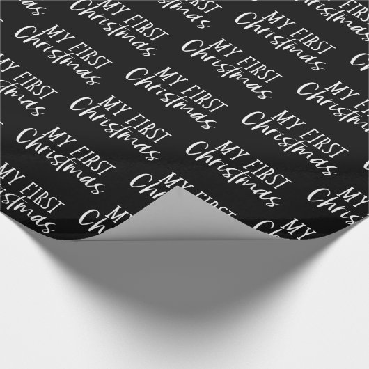 黒モダンと白の私の初めてのクリスマスギフト ラッピングペーパー (角)