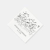 黒モダンと白の羽の結婚鳥 スタンダードカクテルナプキン (角)