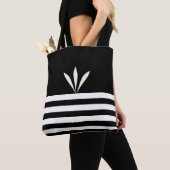 黒モダンと白の羽ストライプの根 トートバッグ (クローズアップ)