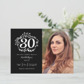 黒モダンと白の葉のパターン30th誕生日 招待状 (スタンド正面)