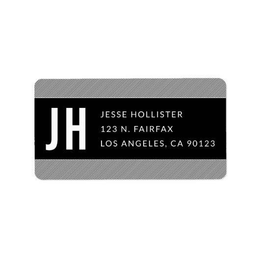黒モダンと白の薄いストライプ差出人住所 ラベル (正面)