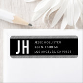 黒モダンと白の薄いストライプ差出人住所 ラベル (インサイチュ)