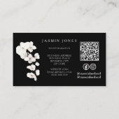 黒モダンと白の蘭QRコードフローラ 名刺 (裏面)