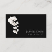 黒モダンと白の蘭QRコードフローラ 名刺 (正面)