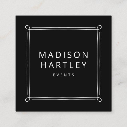 黒モダンと白の装飾正方形フレーム スクエア名刺 (正面)