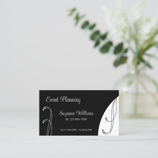 黒モダンと白の装飾用の角が付いた華美 名刺 (スタンド正面)