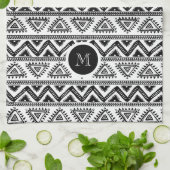 黒モダンと白の部族の幾何学的パターン キッチンタオル (折り畳み)