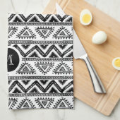 黒モダンと白の部族の幾何学的パターン キッチンタオル (四つ折り)