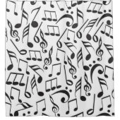 黒モダンと白の音楽ノートのパターン シャワーカーテン (正面)