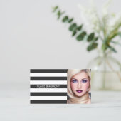 黒モダンと白の黒ストライプののサロン写真 名刺 (スタンド正面)