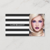 黒モダンと白の黒ストライプののサロン写真 名刺 (正面)