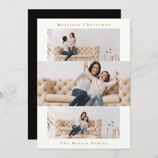 黒モダンと白の3枚のコラージュ シーズンカード (正面/裏面)