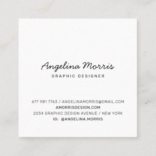 黒モダンと白のhelloスクリプトタイポグラフィ スクエア名刺 (裏面)