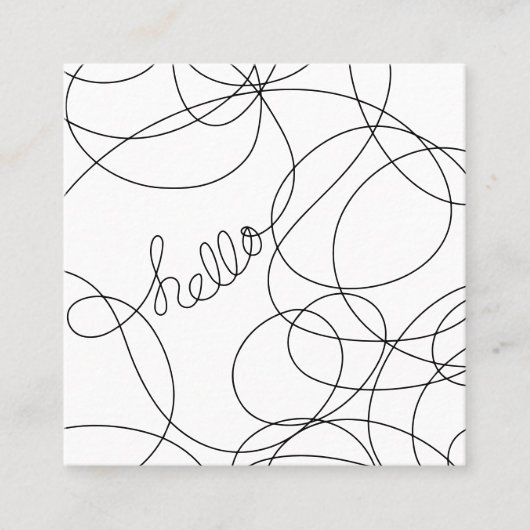 黒モダンと白のhelloスクリプトタイポグラフィ スクエア名刺 (正面)