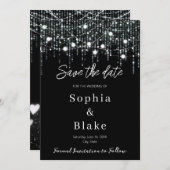 黒モダンと白ぶら下がったのライト日付を保存 招待状 (正面/裏面)