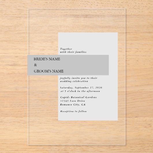 黒モダンと白結婚の アクリル招待状 (正面)