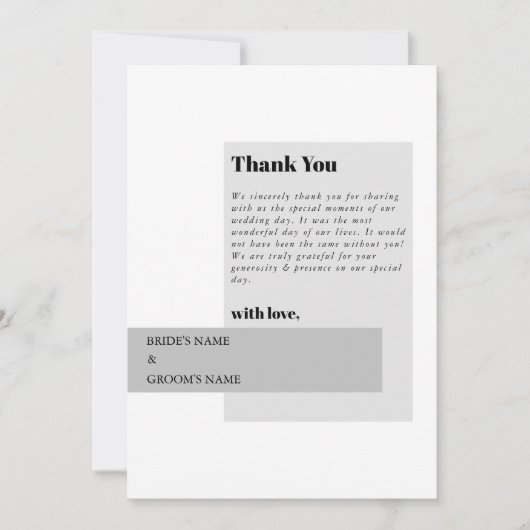 黒モダンと白結婚の サンキューカード (正面)