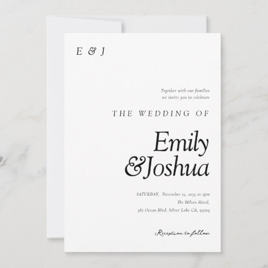 黒モダンと白結婚の 招待状 (正面)