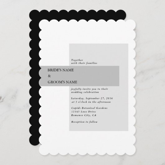 黒モダンと白結婚の 招待状 (正面/裏面)