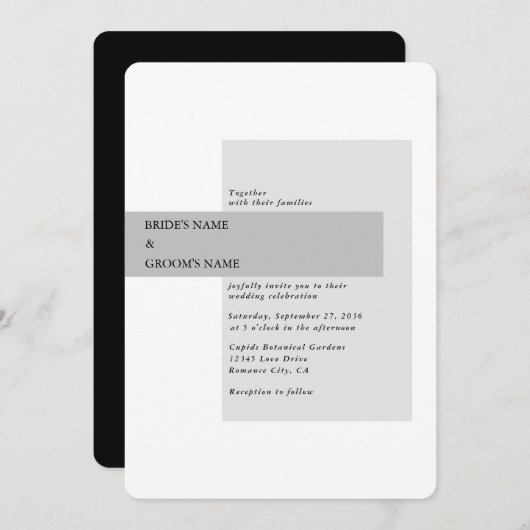 黒モダンと白結婚の 招待状 (正面/裏面)