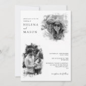 黒モダンと白2枚の写真結婚 招待状 (正面)