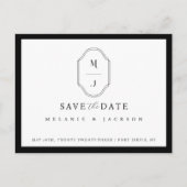 黒モダンと白Save the Date Monogram Crest ポストカード (正面)