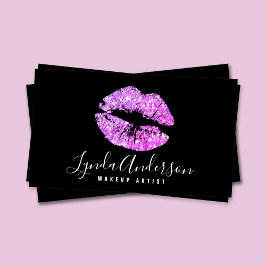 黒モダンと紫のグリッターメイクアップアーティスト 名刺