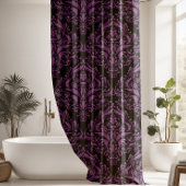 黒モダンと紫のダマスク シャワーカーテン