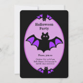 黒モダンと紫のハロウィーンこうもり 招待状 (正面)