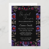 黒モダンと紫のフローラデザイン 招待状 (正面/裏面)